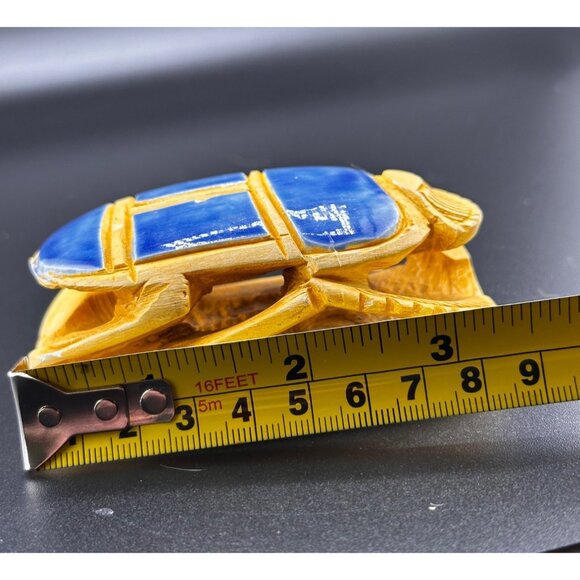 Egyptian Blue Sand Scarab Beetle Statue Heiroglyphics on bottom REPAIRED READ - Picture 11 of 16